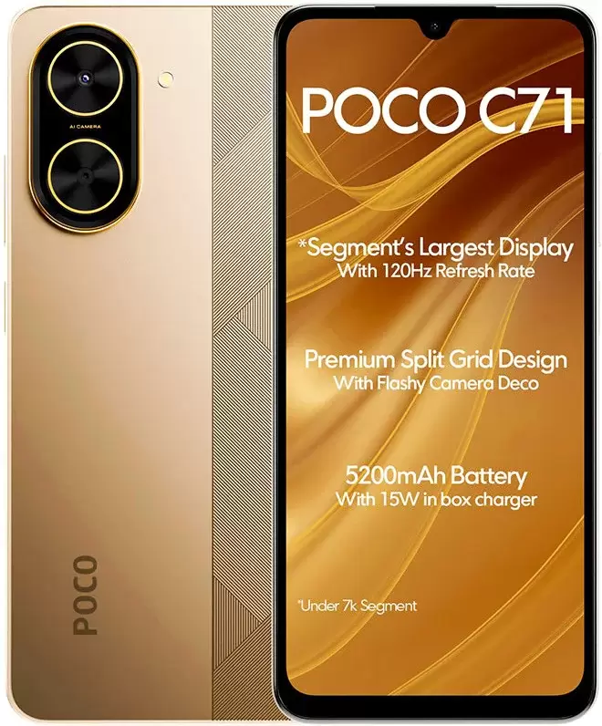 Телефон POCO C71 3GB/64GB золотистый – вид спереди и сзади