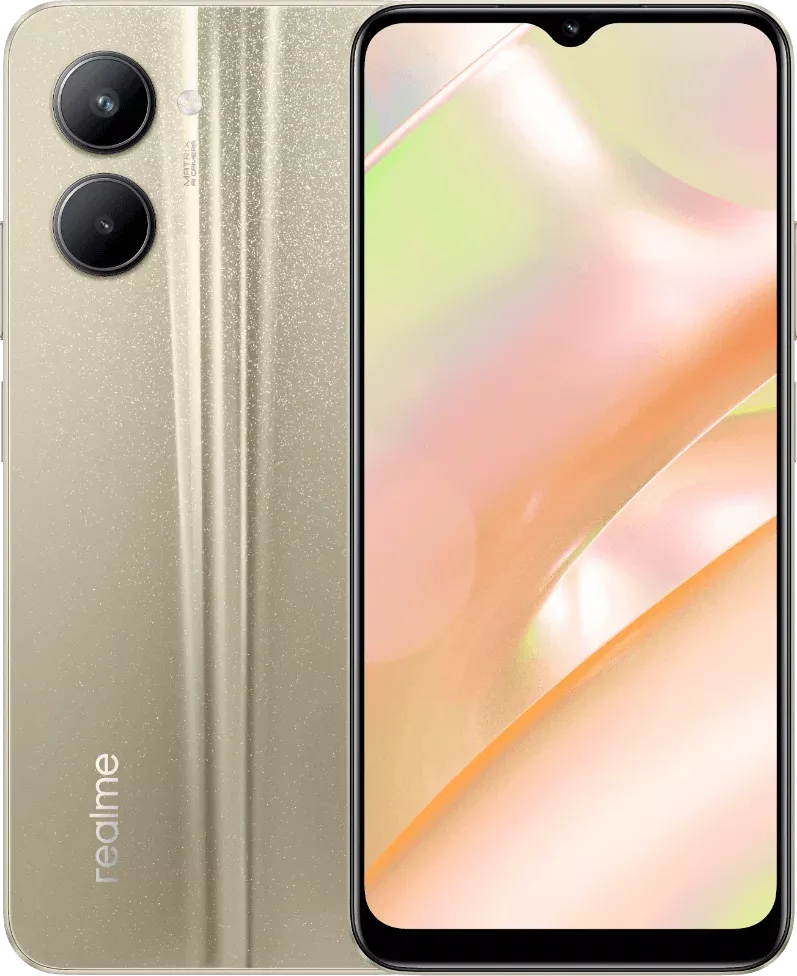 Телефон Realme C33 RMX3624 3GB/32GB – вид спереди и сзади, золотистый цвет